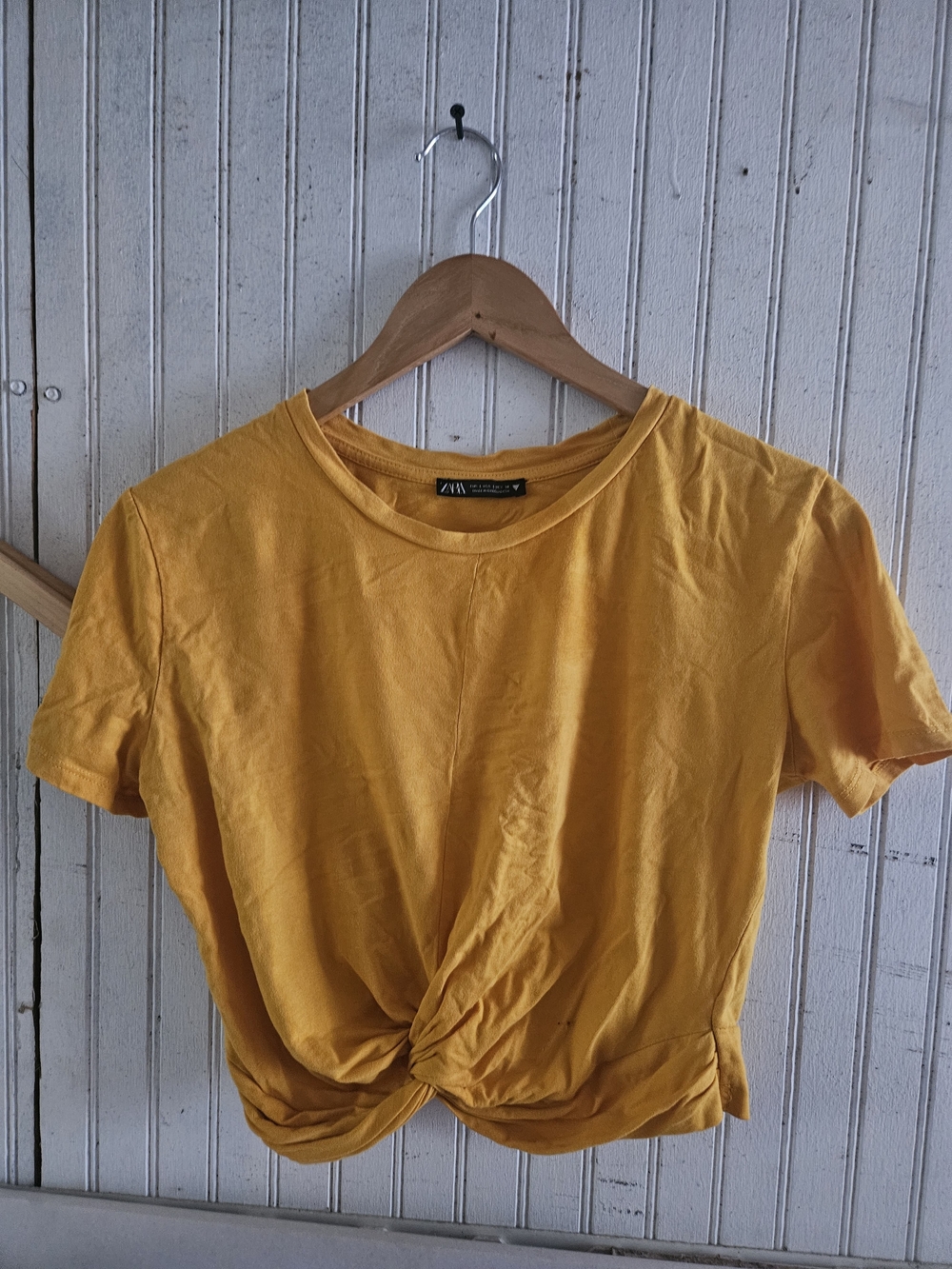 ZARA Yellow Twist-Front Crop Tee